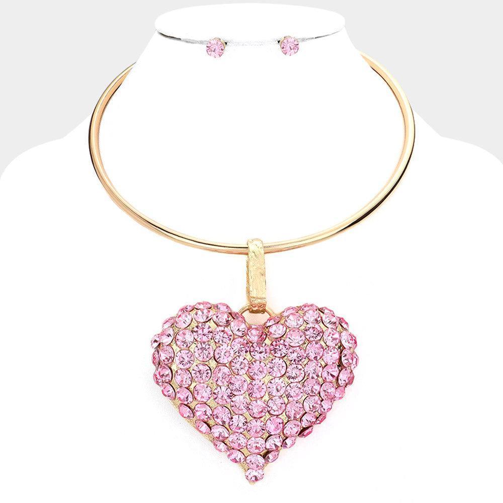 Pink Bubble Stone Cluster Heart Pendant Necklace - Jewelry Store by Erik Rayo