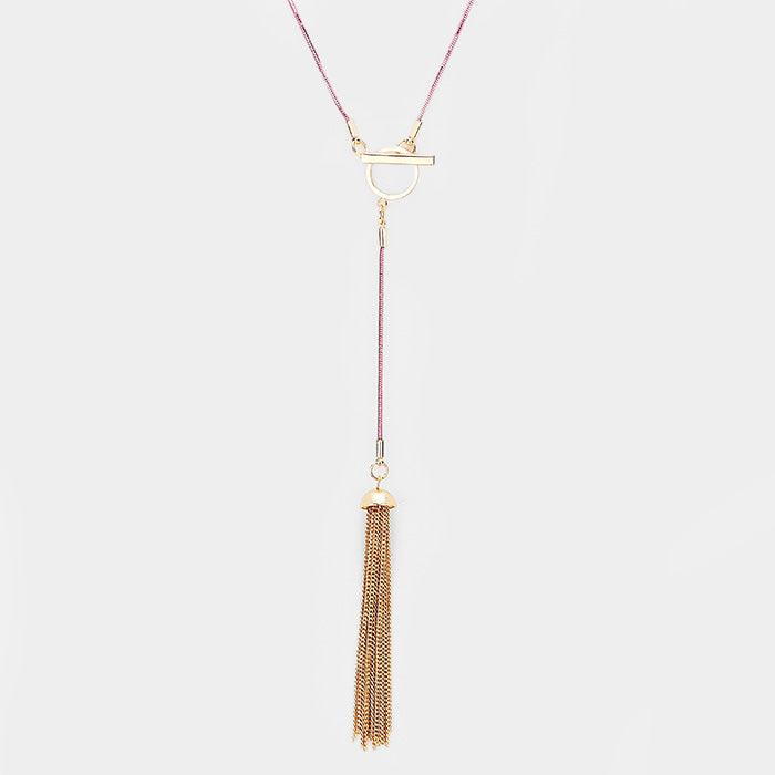 Purple Drop Metal Chain Tassel Y Necklace