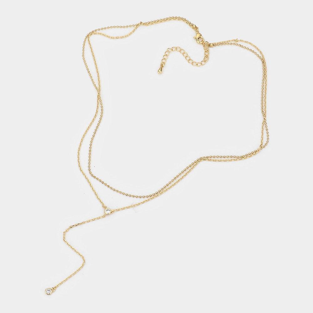 Gold Dropped Round Stone Double Layered Y Necklace - Jewelry Store by Erik Rayo