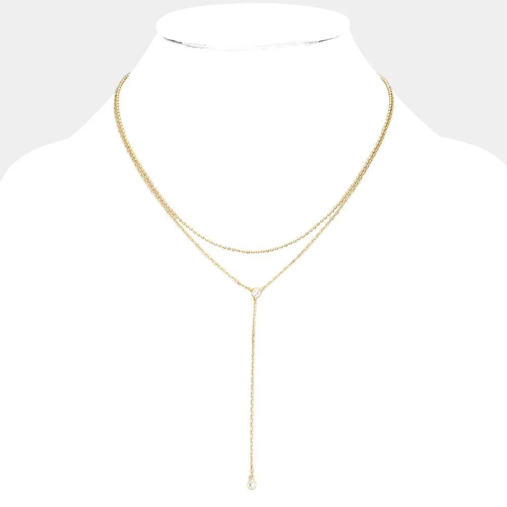 Gold Dropped Round Stone Double Layered Y Necklace - Jewelry Store by Erik Rayo