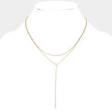 Load image into Gallery viewer, Gold Dropped Round Stone Double Layered Y Necklace
