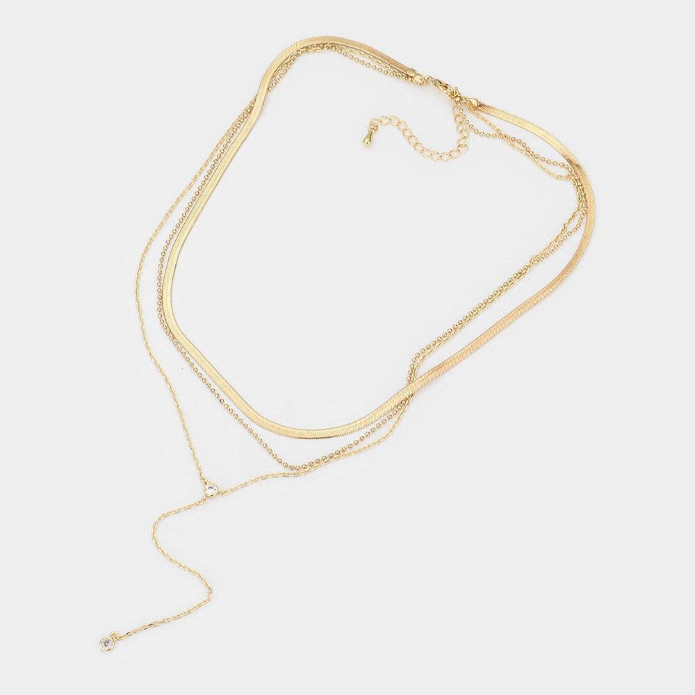 Gold Dropped Round Stone Triple Layered Y Necklace - Jewelry Store by Erik Rayo