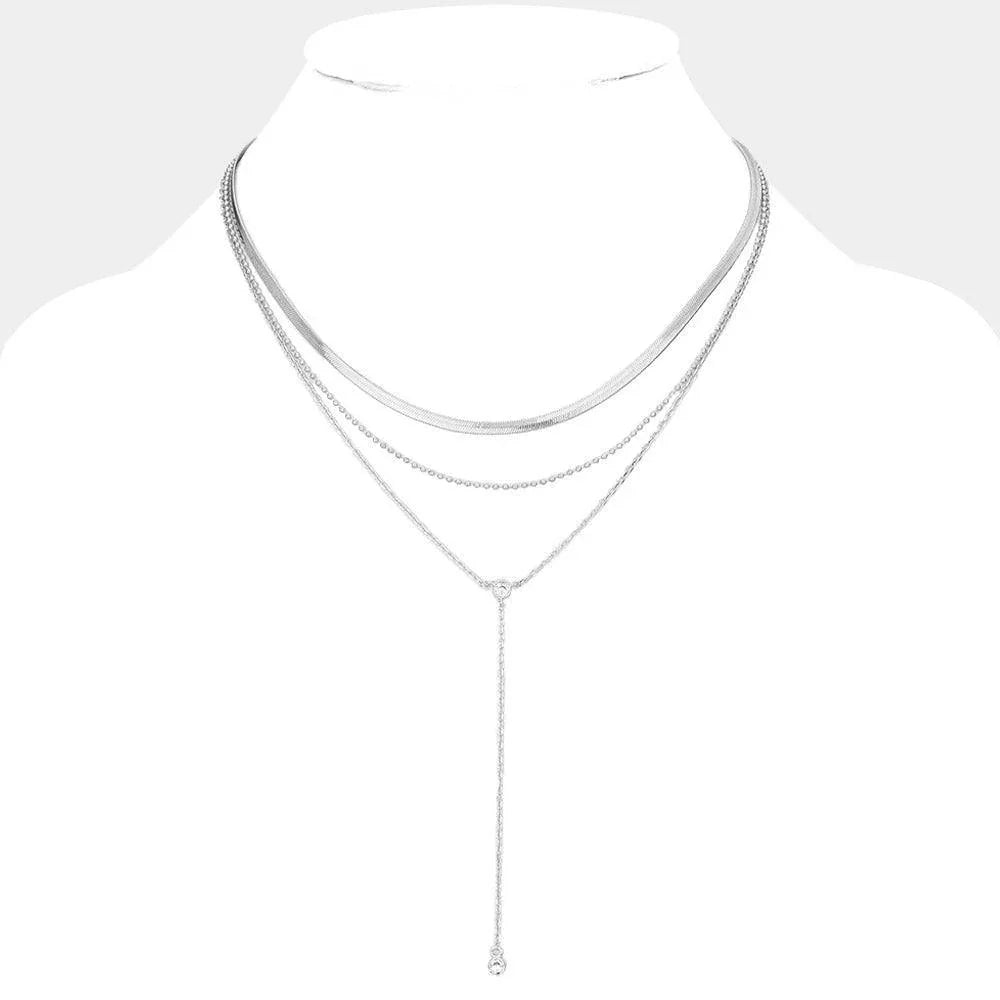 Dropped Round Stone Triple Layered Y Necklace - Jewelry Store by Erik Rayo