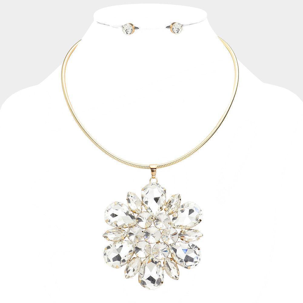 Gold Multi Stone Cluster Flower Necklace - Jewelry Store by Erik Rayo