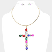 Load image into Gallery viewer, Glass Stone Embellished Cross Pendant Necklace
