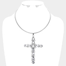 Load image into Gallery viewer, Glass Stone Embellished Cross Pendant Necklace
