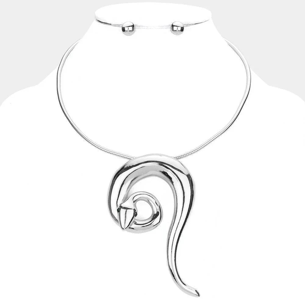 Stone Embellished Metal Snake Pendant Necklace - Jewelry Store by Erik Rayo
