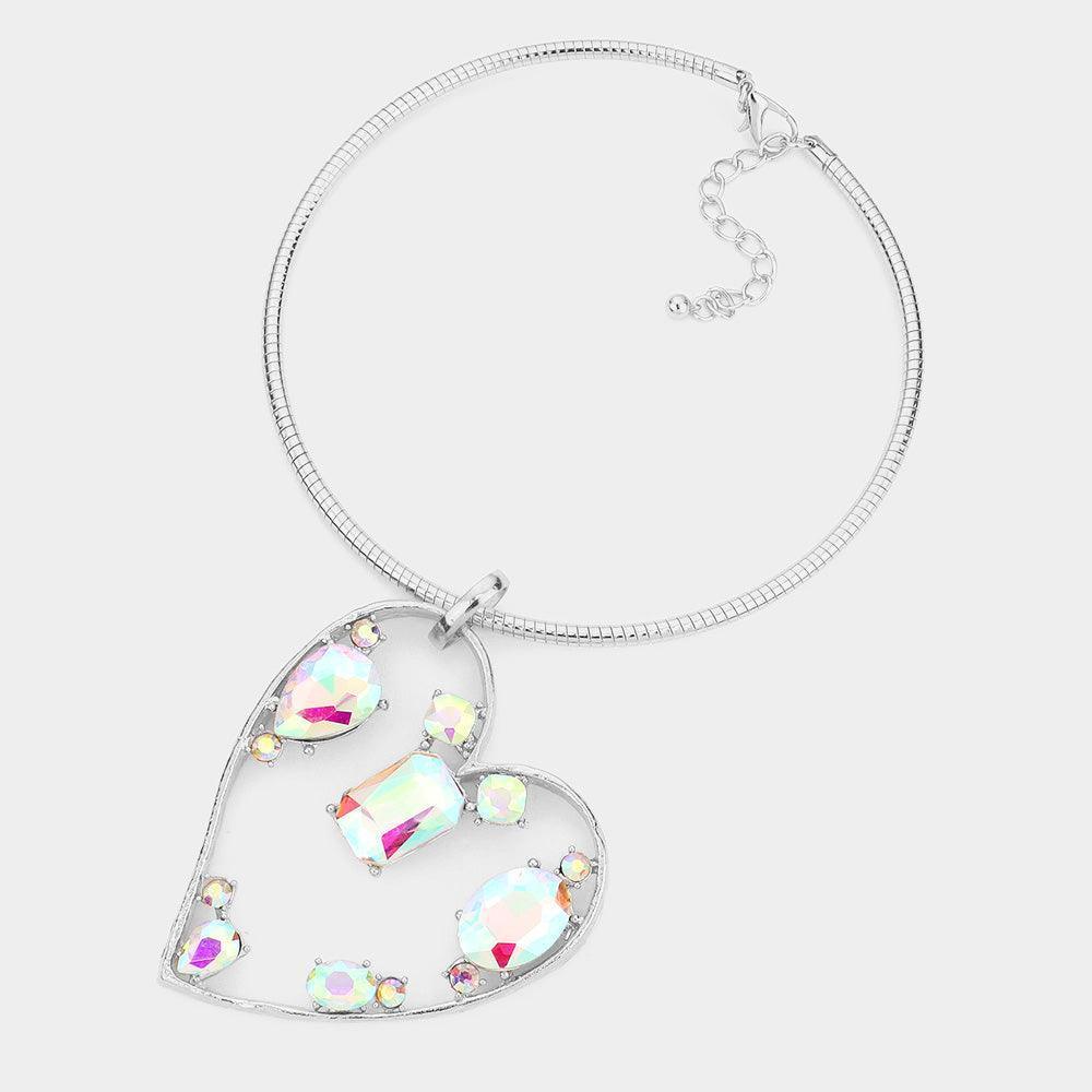 Multi Stone Embellished Heart Pendant Necklace - Jewelry Store by Erik Rayo