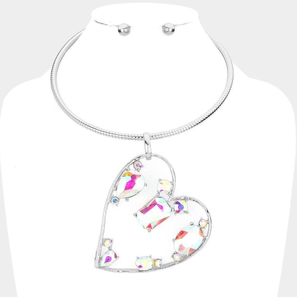 Multi Stone Embellished Heart Pendant Necklace - Jewelry Store by Erik Rayo