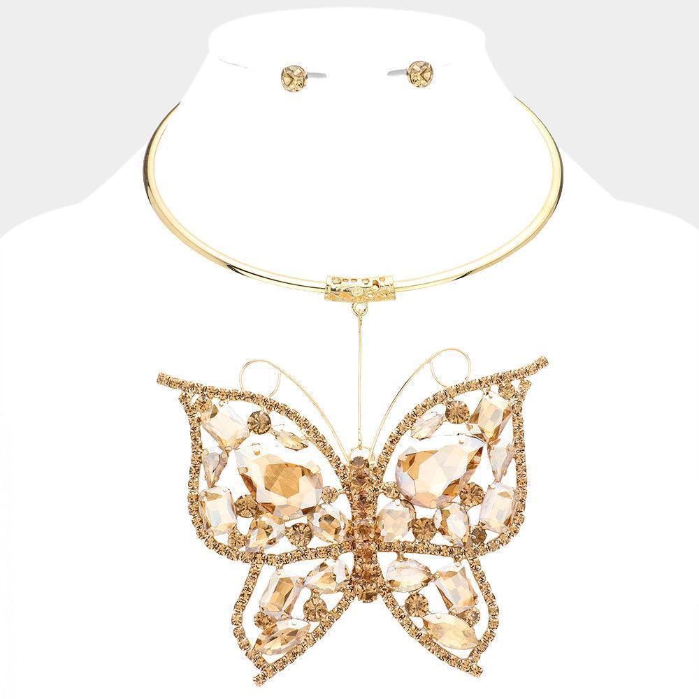 Stone Embellished Butterfly Pendant Necklace - Jewelry Store by Erik Rayo