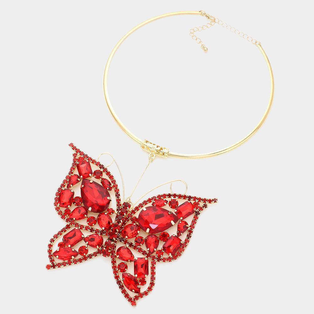 Stone Embellished Butterfly Pendant Necklace - Jewelry Store by Erik Rayo