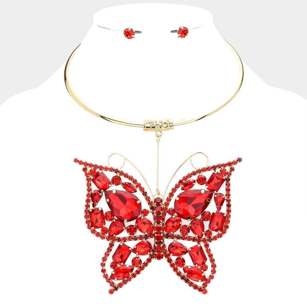 Stone Embellished Butterfly Pendant Necklace - Jewelry Store by Erik Rayo