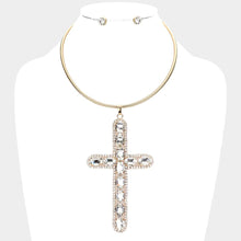 Load image into Gallery viewer, Gold Glass Stone Embellished Cross Pendant Necklace
