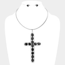 Load image into Gallery viewer, Black Glass Stone Embellished Cross Pendant Necklace
