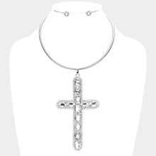 Load image into Gallery viewer, Glass Stone Embellished Cross Pendant Necklace
