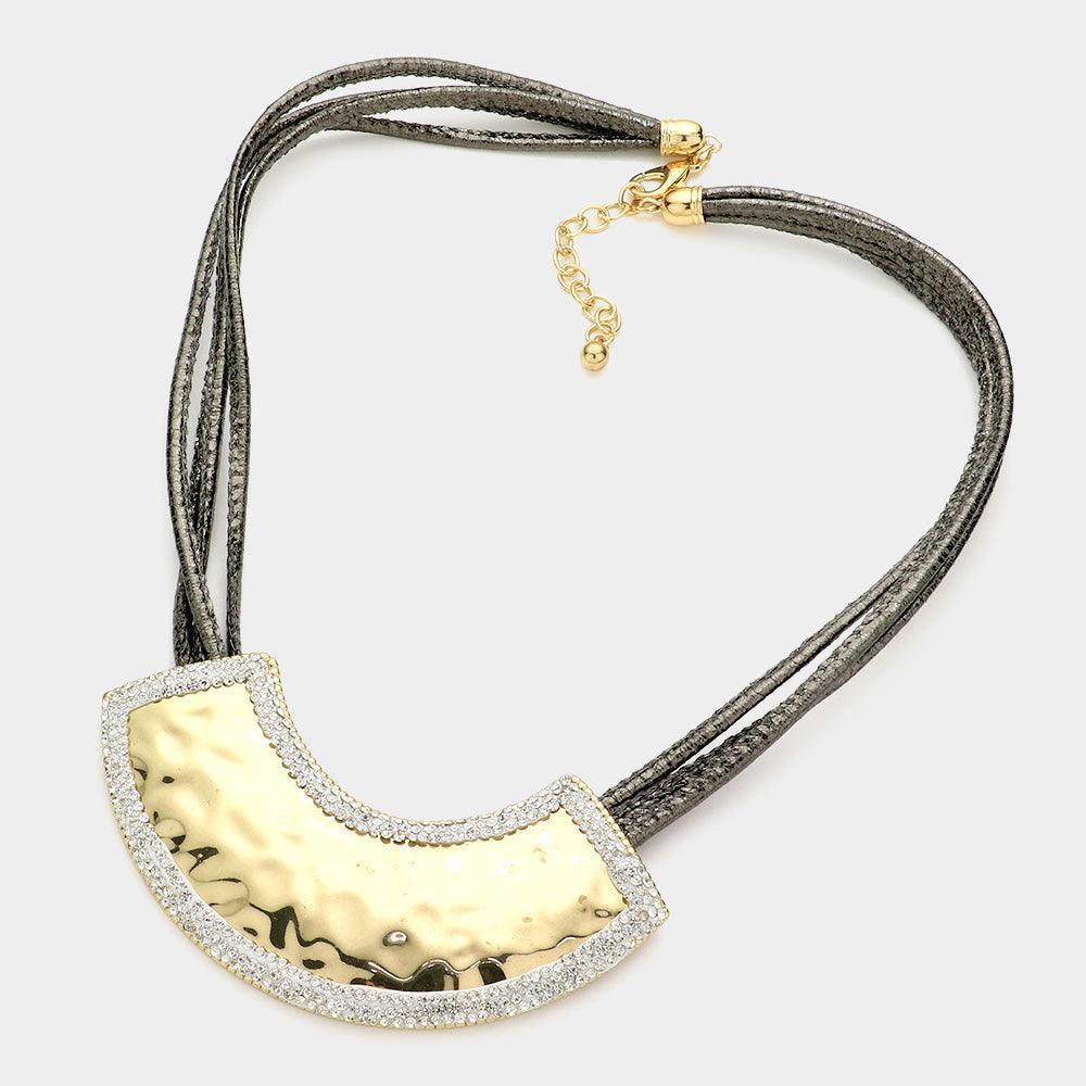 Gold Rhinestone Trimmed Curved Metal Necklace - Jewelry Store by Erik Rayo