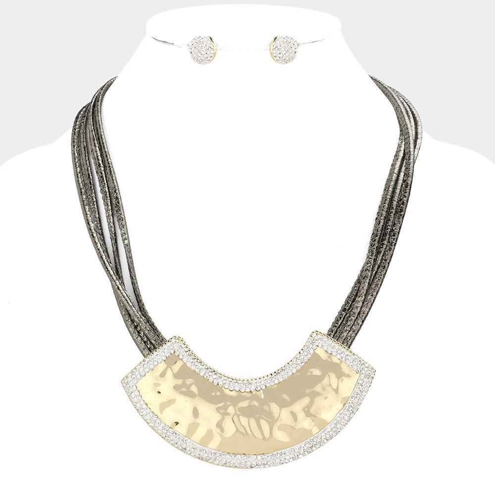 Gold Rhinestone Trimmed Curved Metal Necklace - Jewelry Store by Erik Rayo