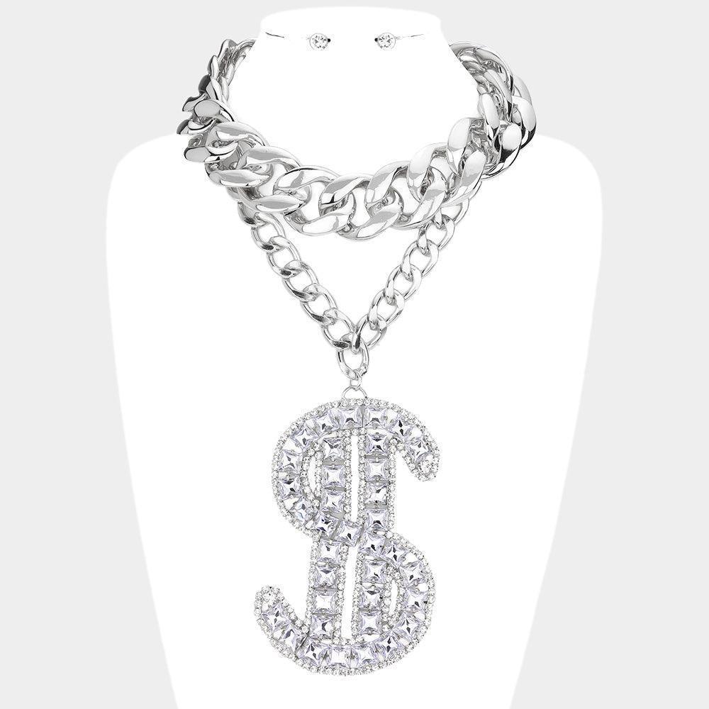 Oversized Dollar Sign Pendant Double Layered Necklace - Jewelry Store by Erik Rayo