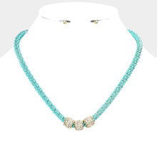 Load image into Gallery viewer, Turquoise Rhinestone Embellished Triple Ring Accented Necklace
