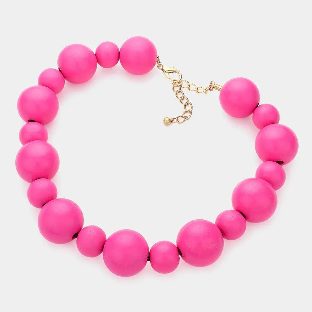 Fuchsia Bold Wood Ball Necklace - Jewelry Store by Erik Rayo