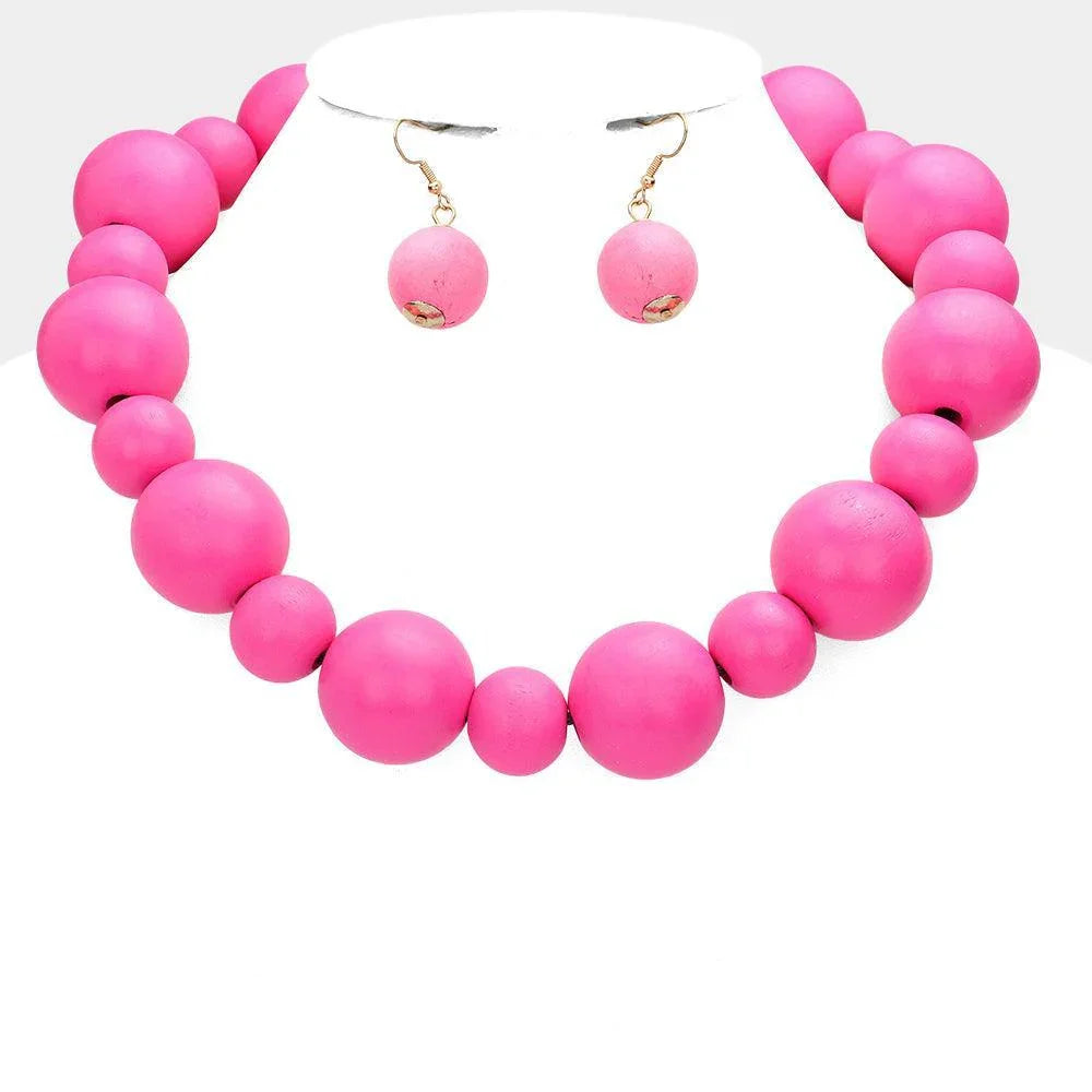 Fuchsia Bold Wood Ball Necklace - Jewelry Store by Erik Rayo