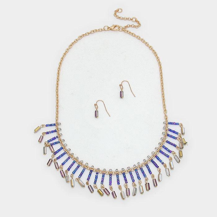 Gold Bead fringe fan bib necklace - Jewelry Store by Erik Rayo