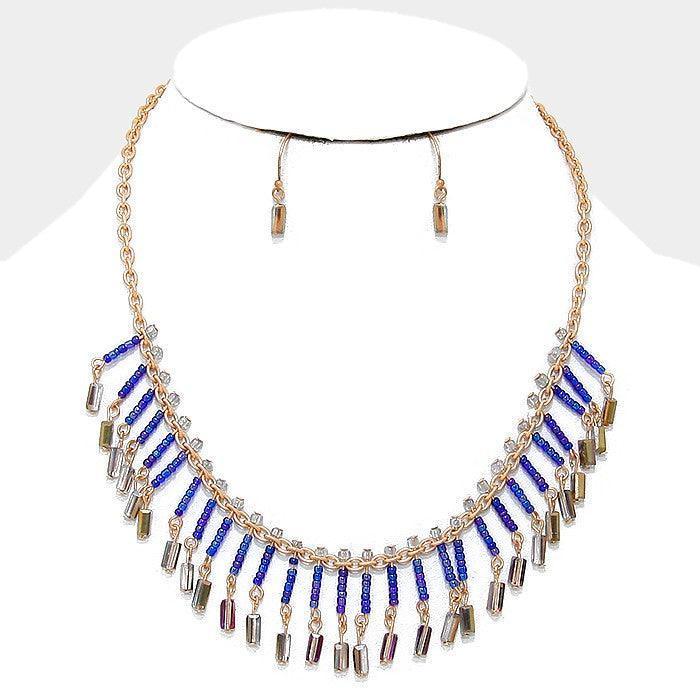 Gold Bead fringe fan bib necklace - Jewelry Store by Erik Rayo