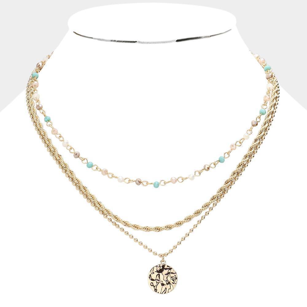 Hammered Metal Disc Pendant Triple Layered Necklace - Jewelry Store by Erik Rayo