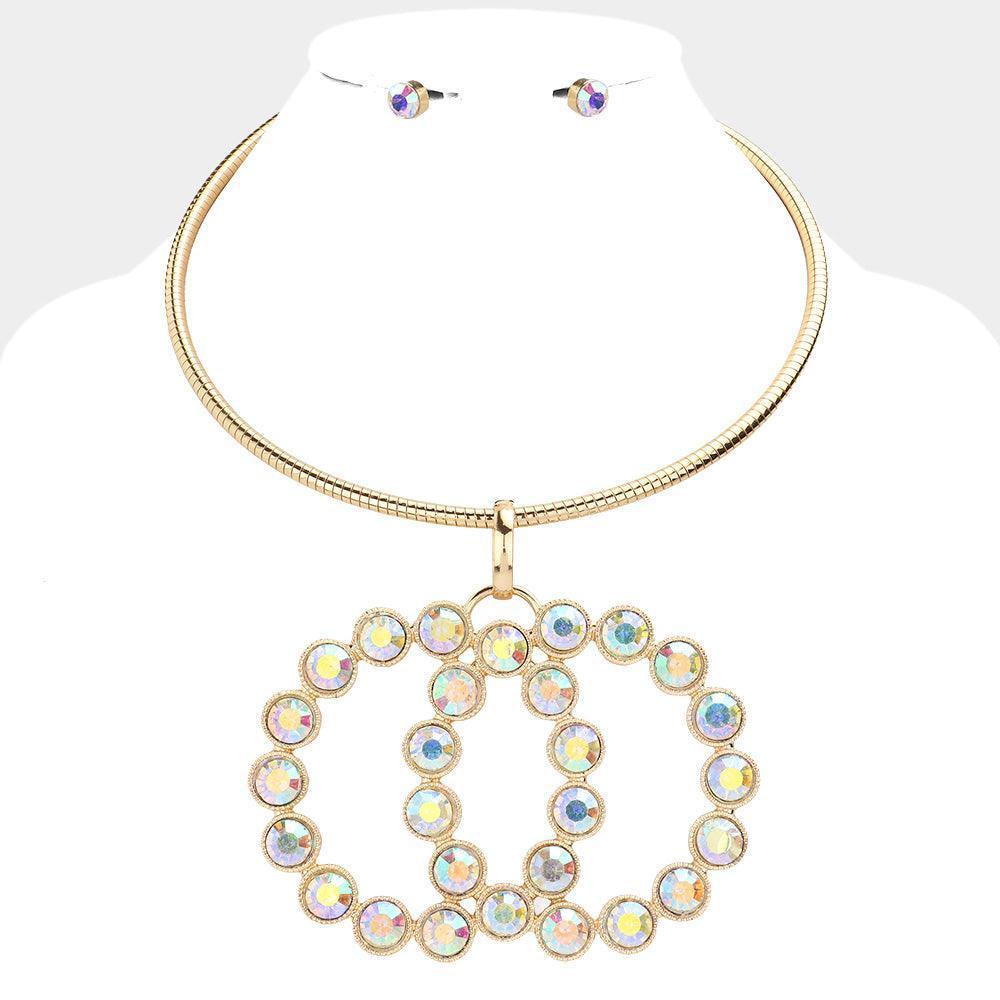 Gold Round Stone Embellished Double Open Circle Link Necklace - Jewelry Store by Erik Rayo