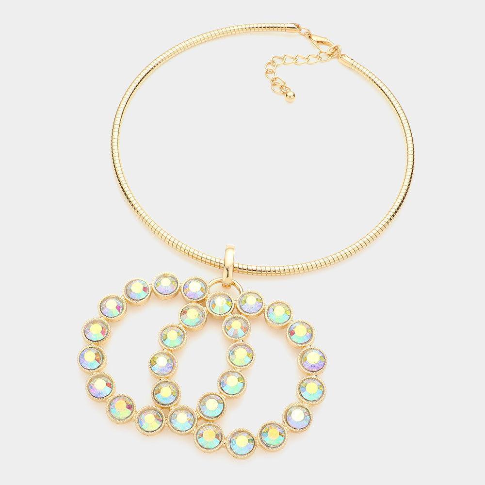 Gold Round Stone Embellished Double Open Circle Link Necklace - Jewelry Store by Erik Rayo