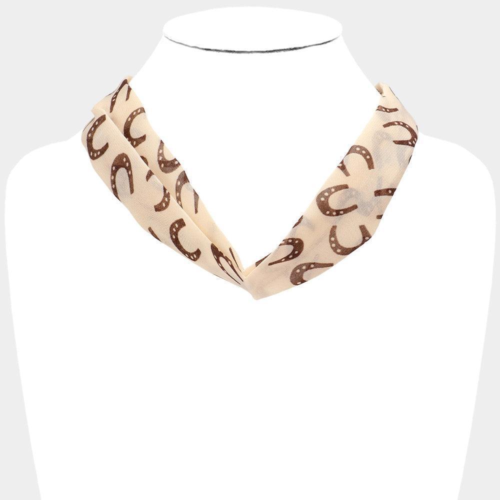 Brown Horseshoe Print Fabric Chiffon Necklace - Jewelry Store by Erik Rayo