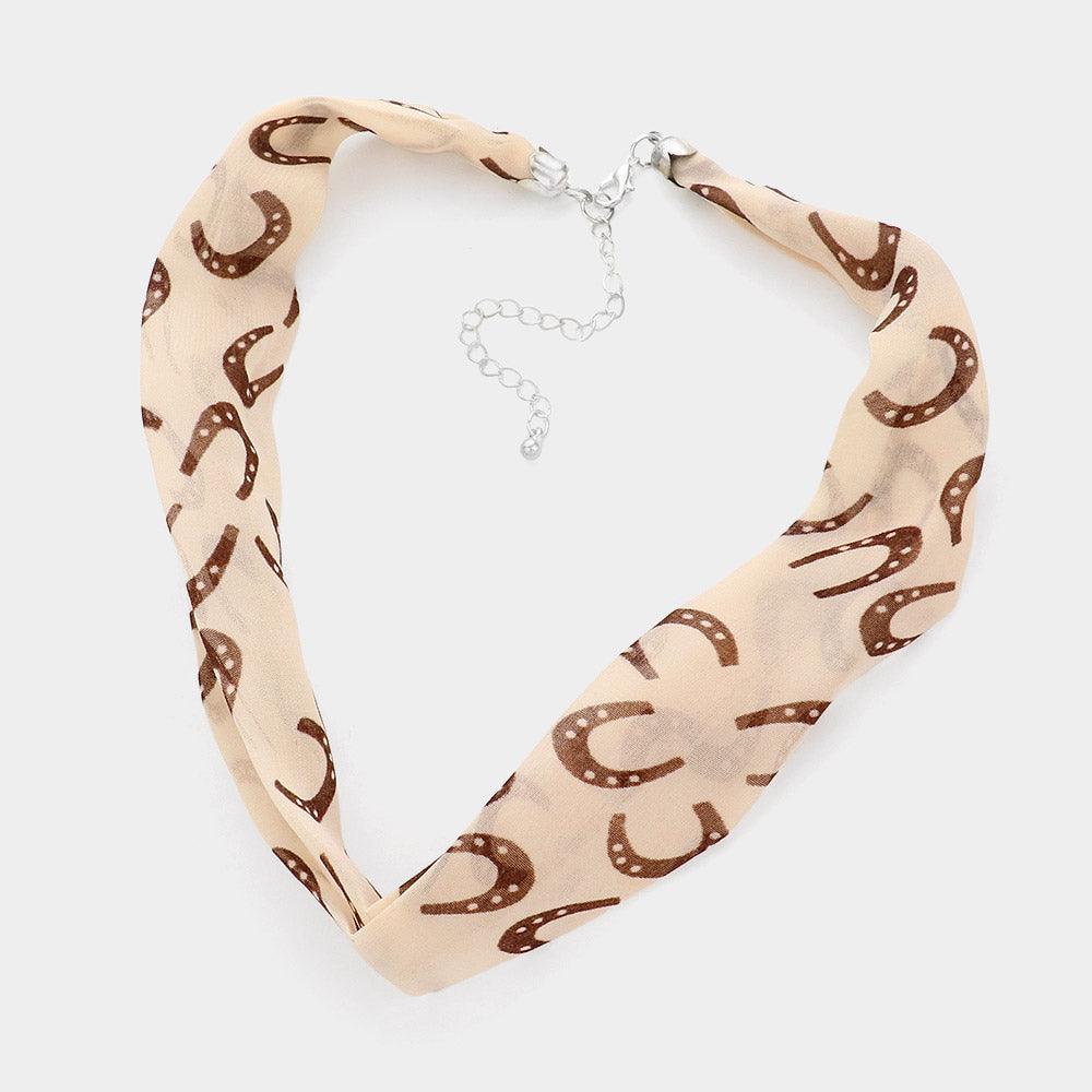 Brown Horseshoe Print Fabric Chiffon Necklace - Jewelry Store by Erik Rayo