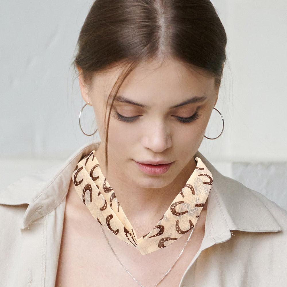 Brown Horseshoe Print Fabric Chiffon Necklace