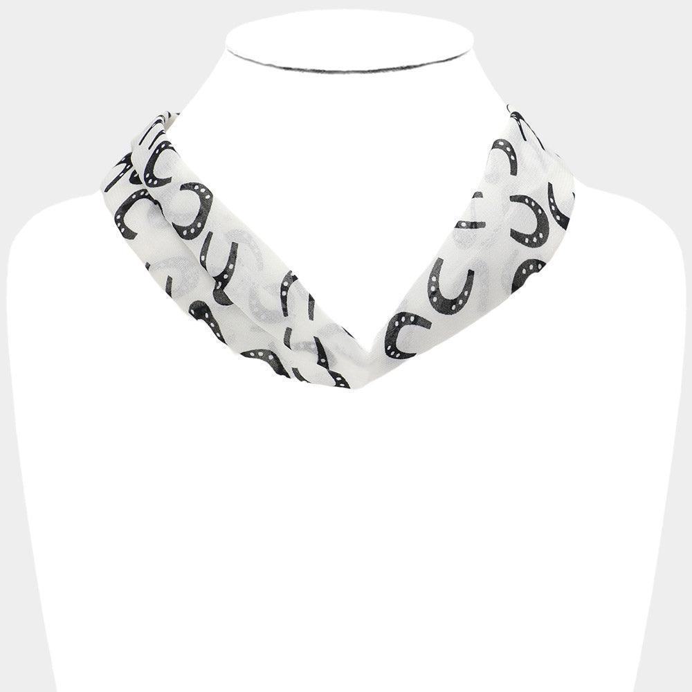 White Horseshoe Print Fabric Chiffon Necklace - Jewelry Store by Erik Rayo