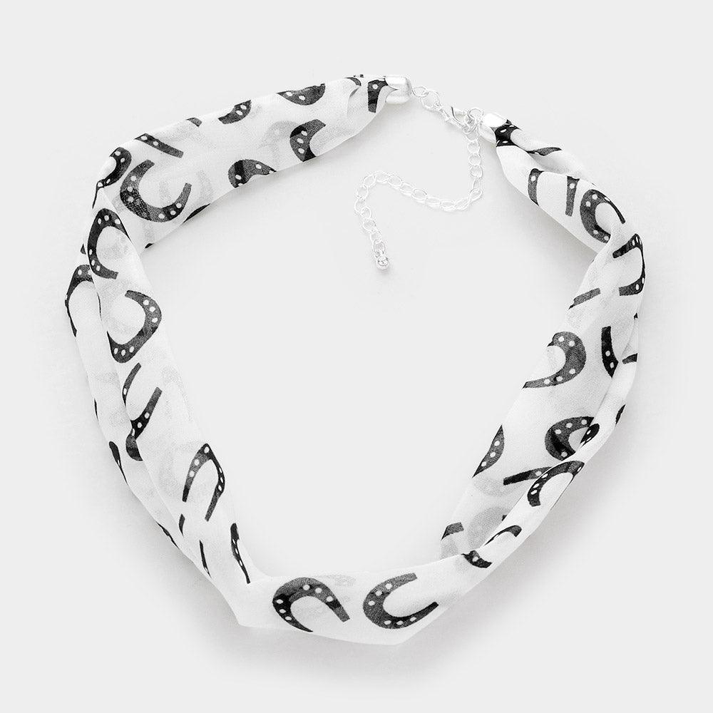 White Horseshoe Print Fabric Chiffon Necklace - Jewelry Store by Erik Rayo