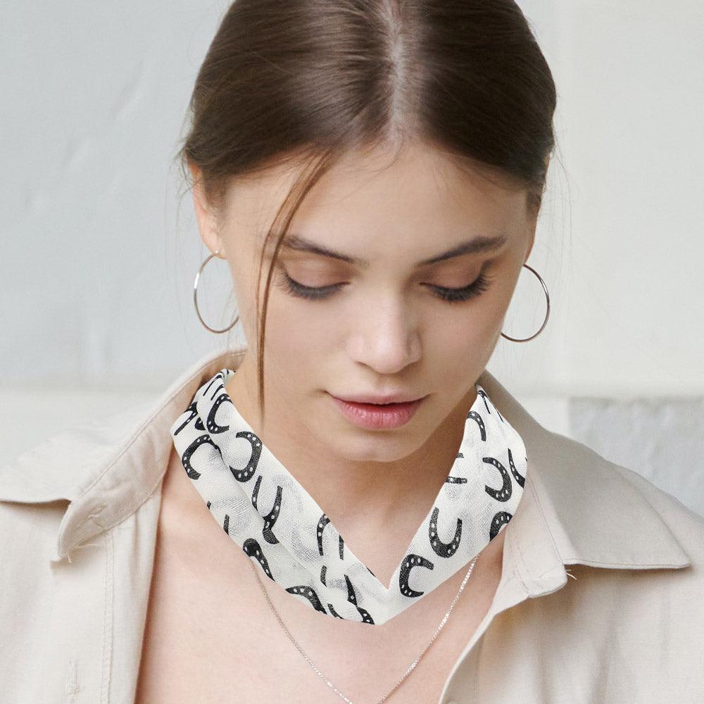 White Horseshoe Print Fabric Chiffon Necklace - Jewelry Store by Erik Rayo