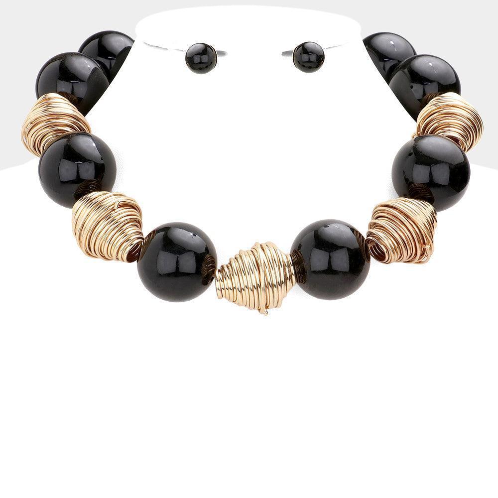 Black Swirl Metal Wire Bold Beaded Collar Necklace - Jewelry Store by Erik Rayo
