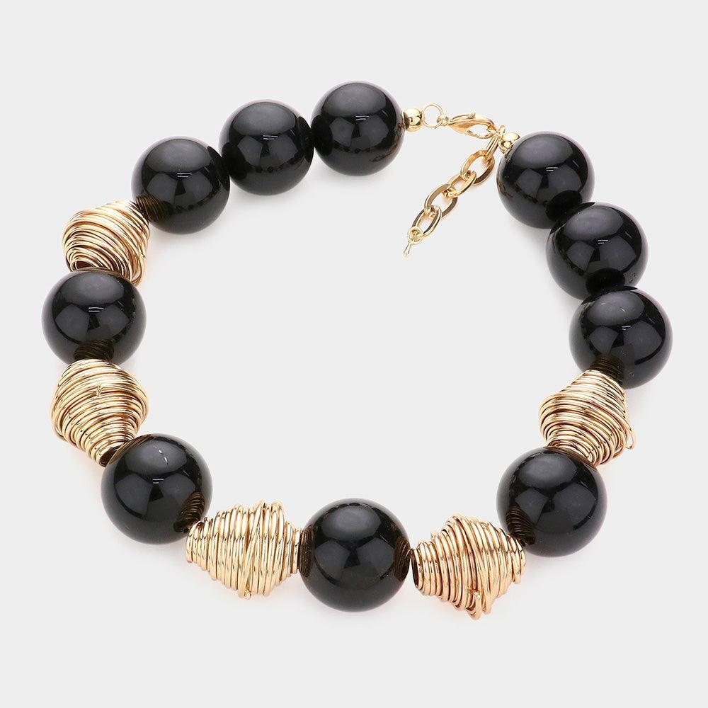 Black Swirl Metal Wire Bold Beaded Collar Necklace - Jewelry Store by Erik Rayo