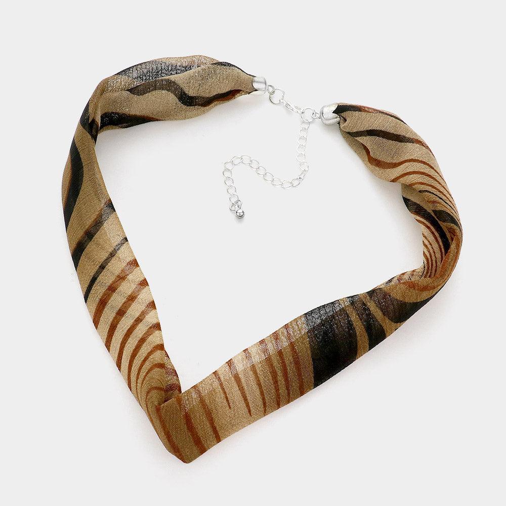 Brown Zebra Patterned Fabric Chiffon Necklace - Jewelry Store by Erik Rayo