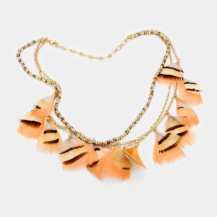 Pink Beaded Feather Fringe Necklace - Jewelry Store by Erik Rayo