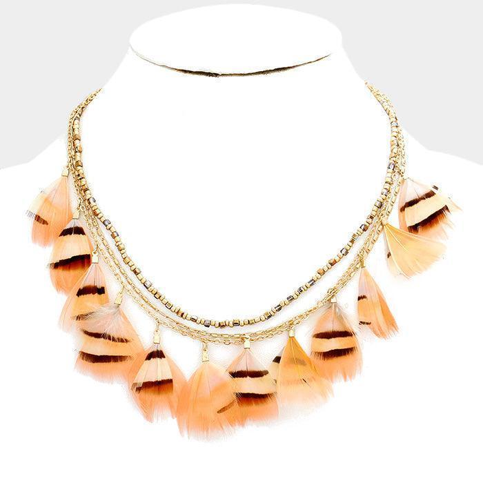 Pink Beaded Feather Fringe Necklace - Jewelry Store by Erik Rayo