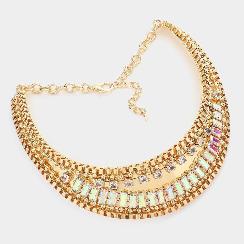 Gold Stone Embellished Metal Collar Necklace - Jewelry Store by Erik Rayo