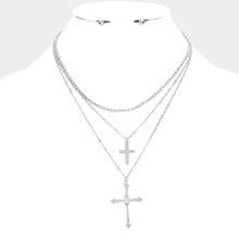 Load image into Gallery viewer, Stone Paved Cross Pendant Double Layered Necklace
