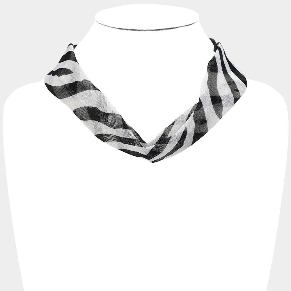 White Zebra Patterned Fabric Chiffon Necklace - Jewelry Store by Erik Rayo