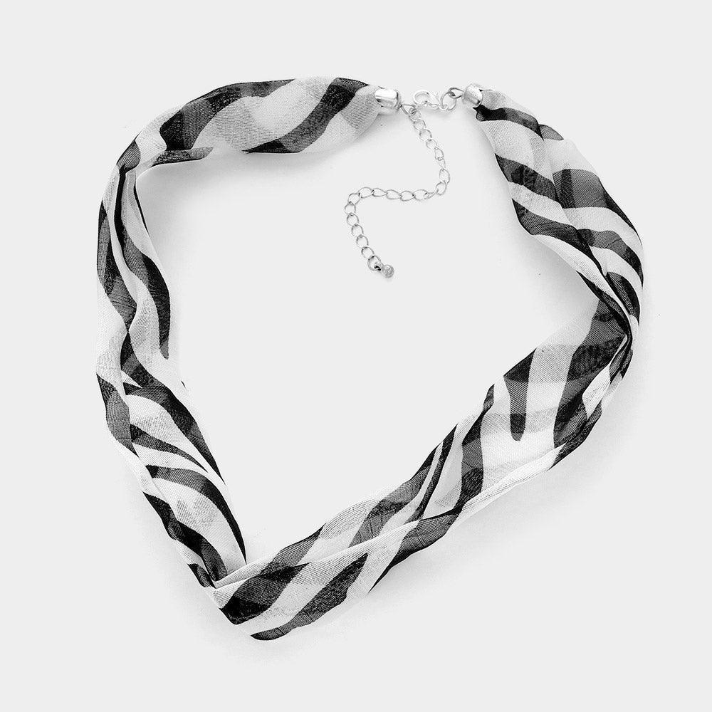 White Zebra Patterned Fabric Chiffon Necklace - Jewelry Store by Erik Rayo