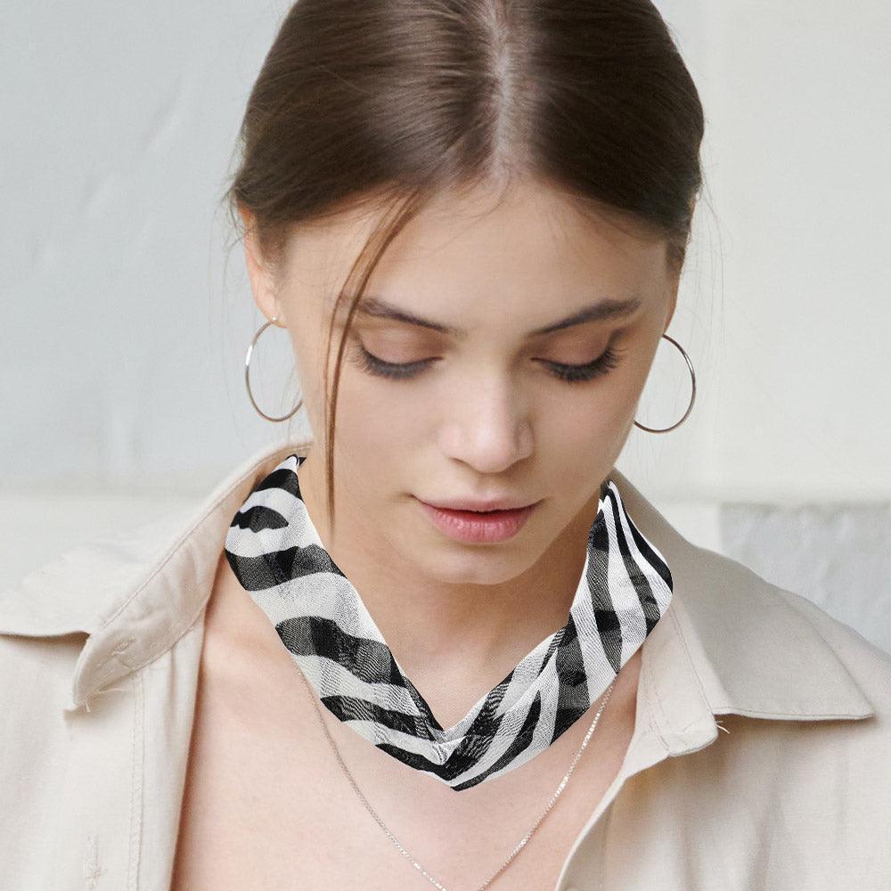 White Zebra Patterned Fabric Chiffon Necklace - Jewelry Store by Erik Rayo