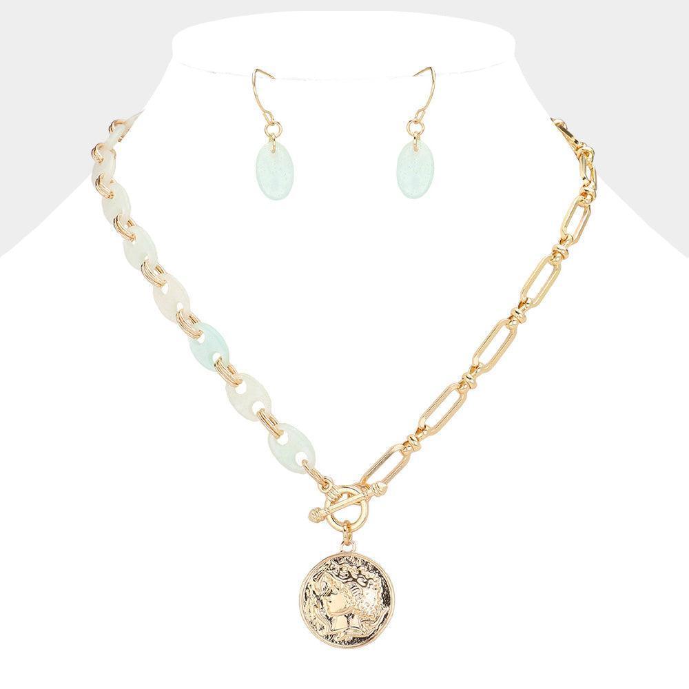 Metal Coin Pendant Celluloid Acetate Link Toggle Necklace - Jewelry Store by Erik Rayo