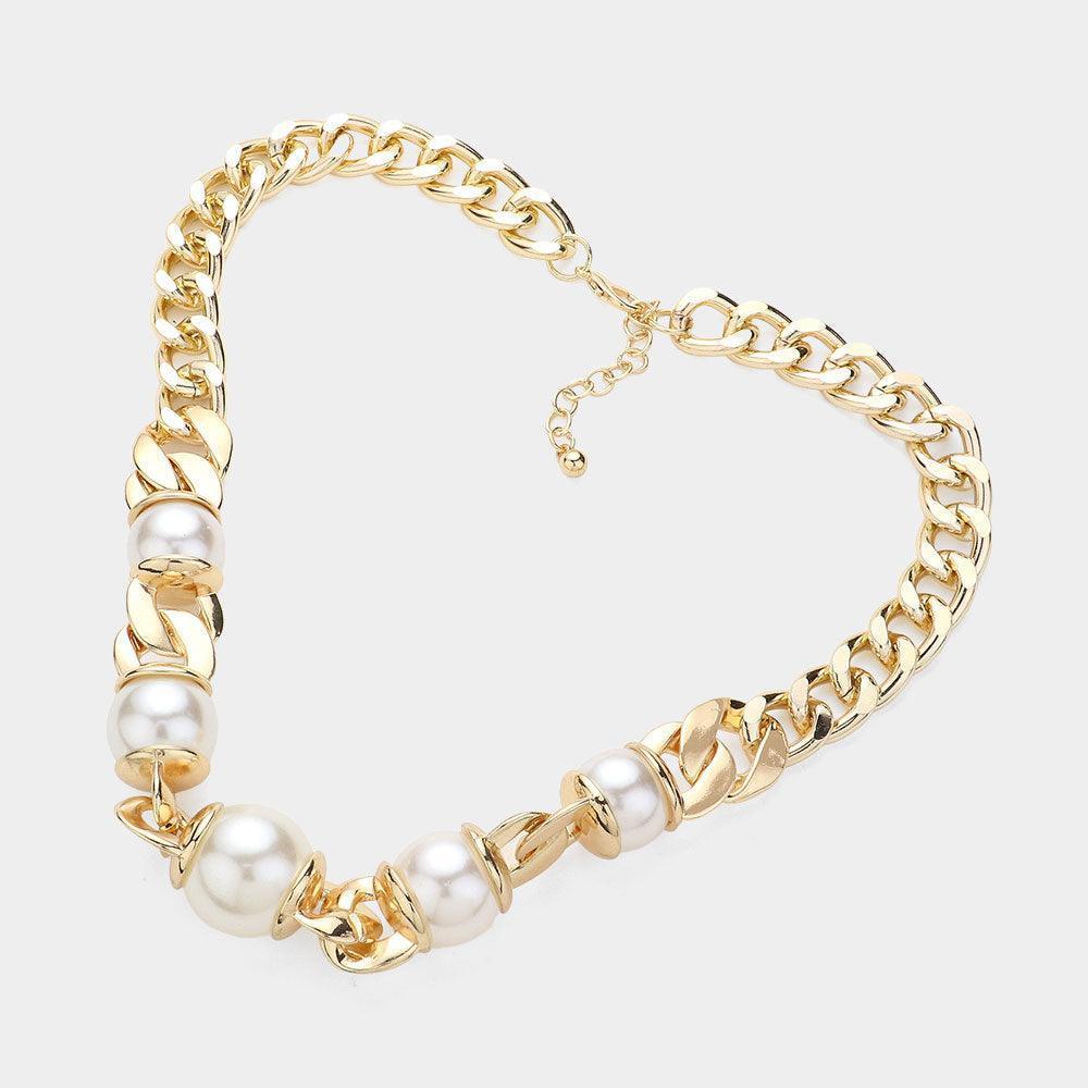 Cream Pearl Pointed Chunky Chain Necklace - Jewelry Store by Erik Rayo