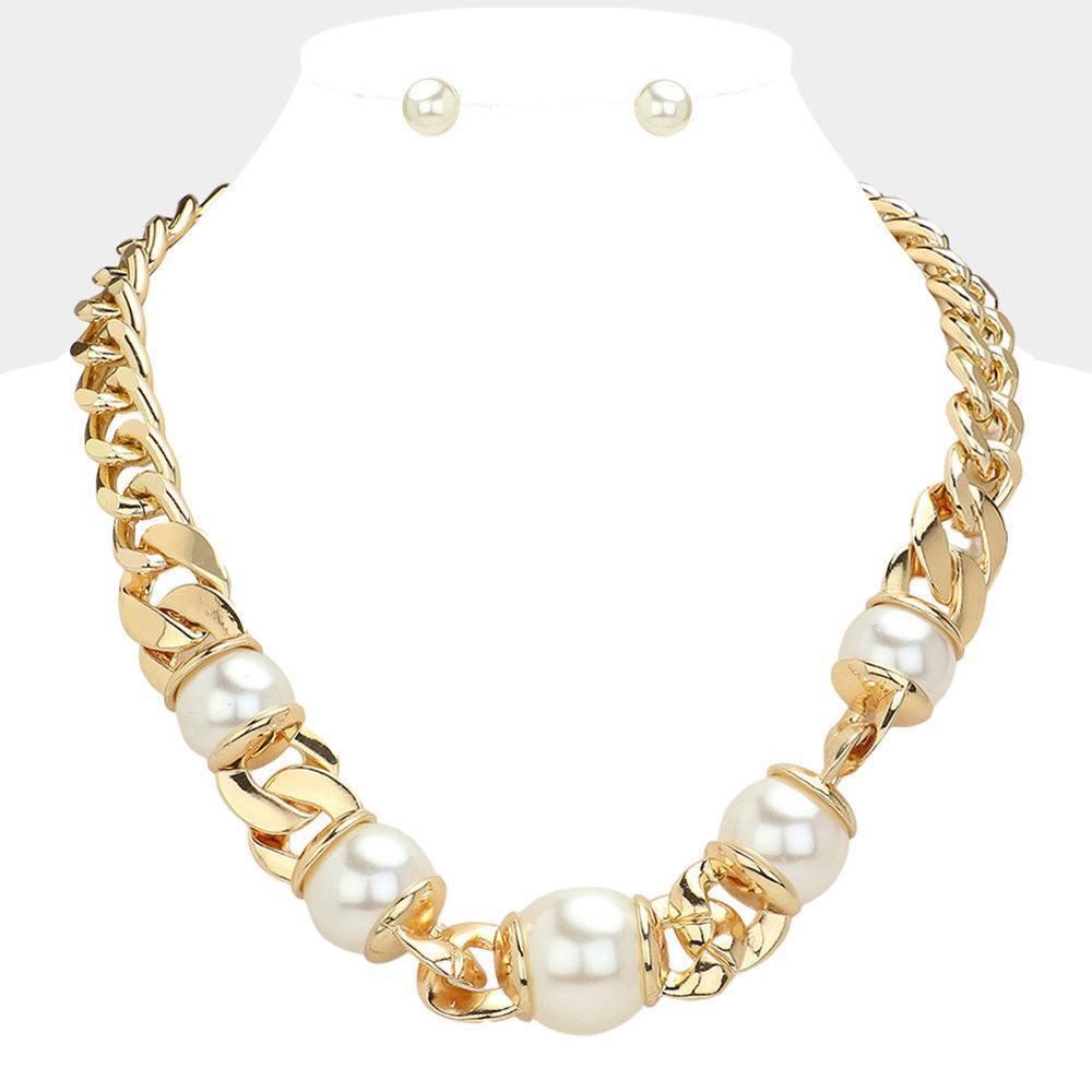 Cream Pearl Pointed Chunky Chain Necklace - Jewelry Store by Erik Rayo