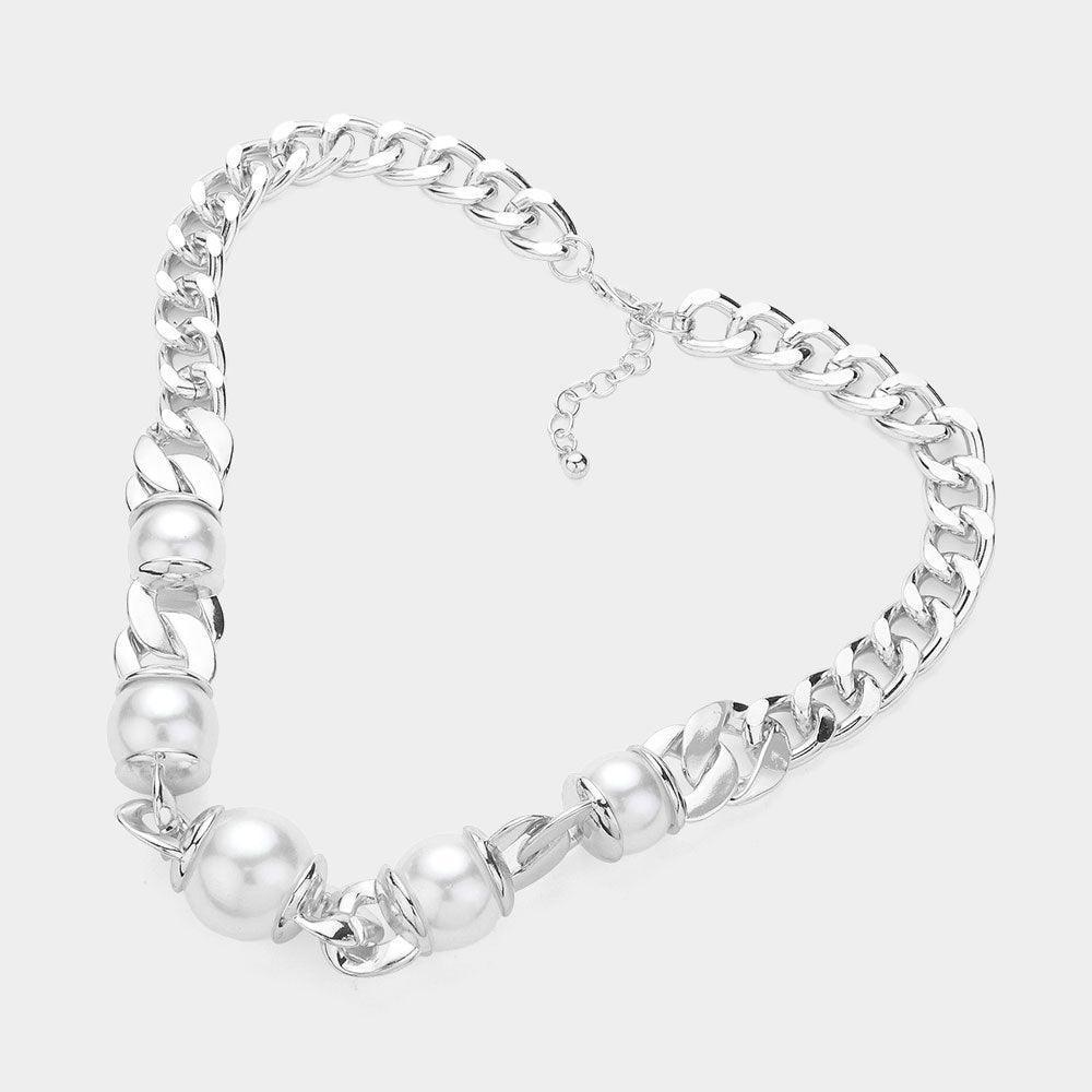White Pearl Pointed Chunky Chain Necklace - Jewelry Store by Erik Rayo